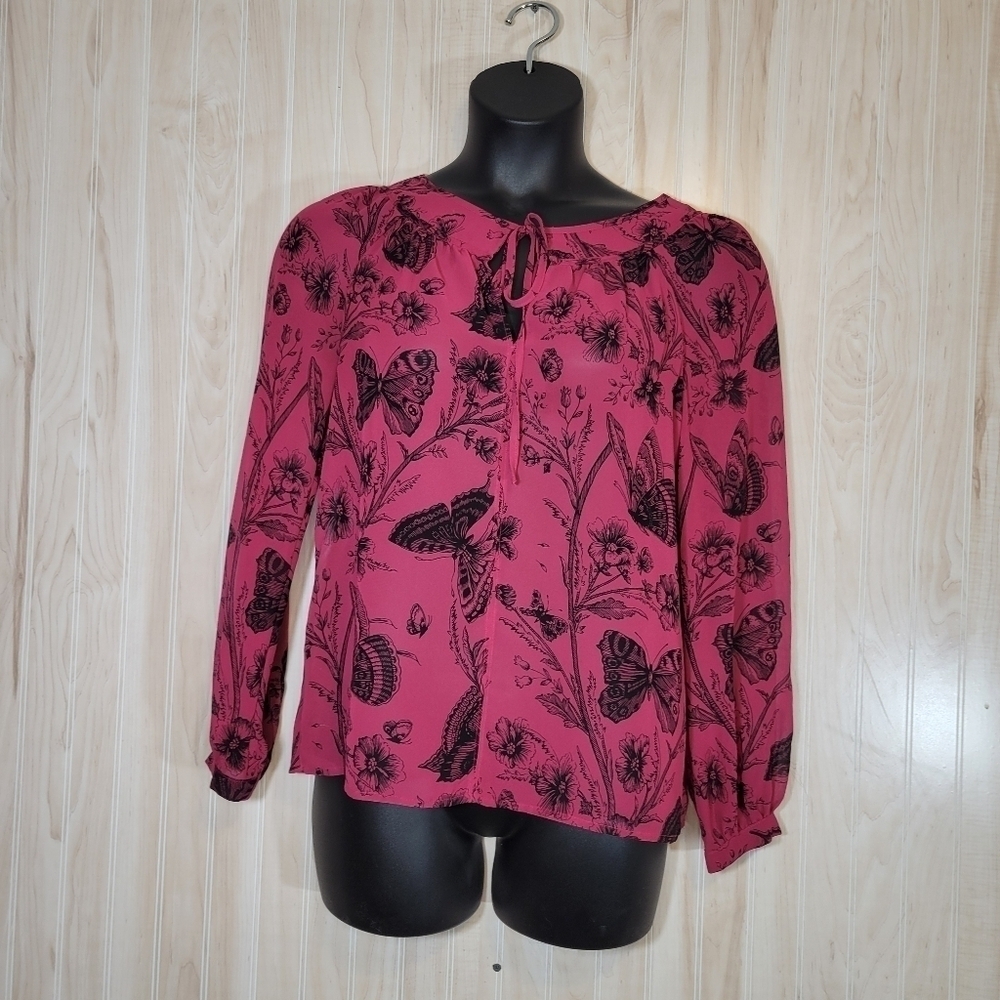 LOFT Pink Butterfly Blouse Top Sz Med